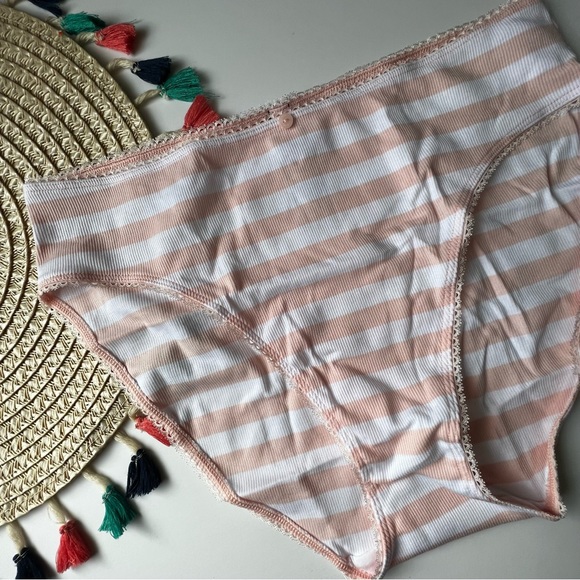 Victoria's Secret Ribbed Stretch Cotton High-Leg Brief Panty Pink Stripe L NEW - Picture 5 of 6